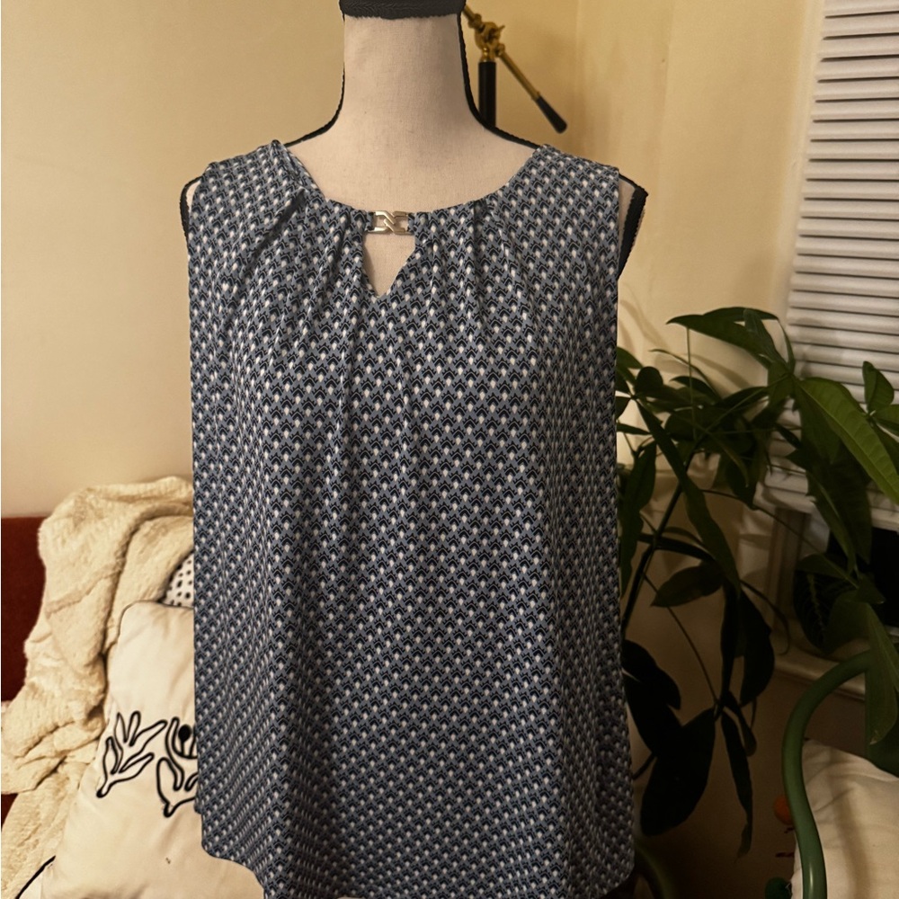 Charter Club Navy Geometric Sleeveless Blouse